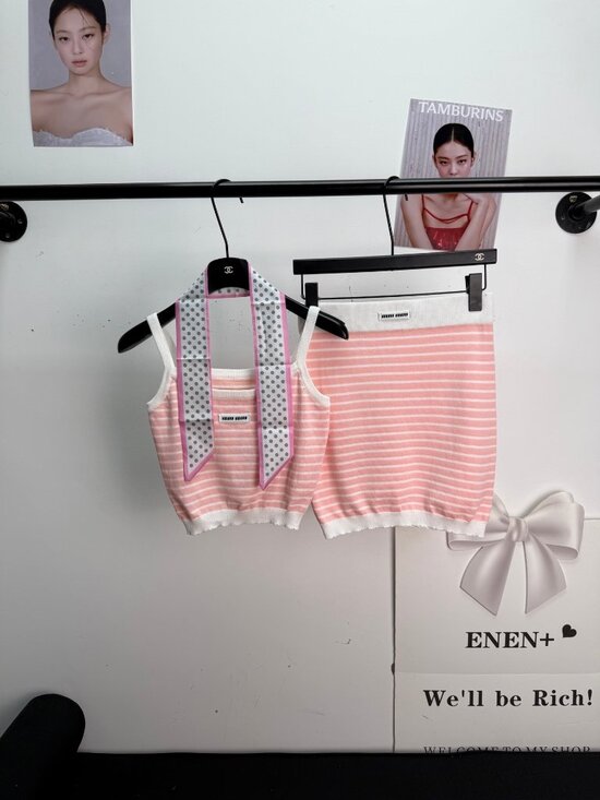 Miu Miu Dresses & Skirts - 🍦Miu Miu🍦 Pink Knit Off-the-Shoulder Strap Top ➕ Scarf Set